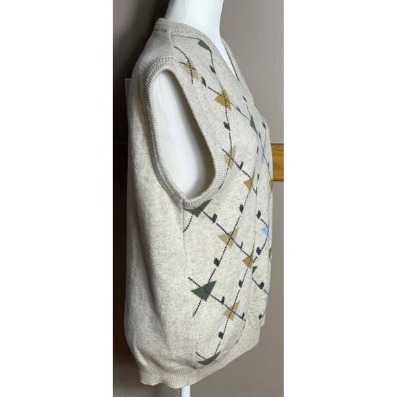 Monte Carlo Collection Argyle Lambswool Sweater Vest Beige Unisex Preppy Mens 42 - Picture 7 of 8